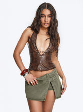 Generous Wrap Buckle Skort Washed Khaki