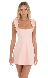 Ruffle Strap A-Line Dress In Pink
