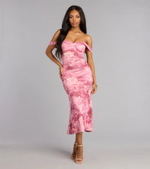 Flirty Agenda Floral Mesh Off-The-Shoulder Midi Dress