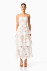 Selene Maxi Tiered 3D Dress In White