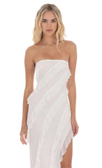 Cloud Nine Mesh Ruffle Strapless Maxi Dress