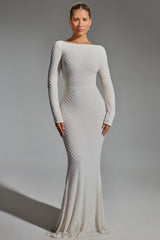 Embellished Open-Back Gown In White
