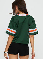 U Miami Cropped Football Jersey Tee Green