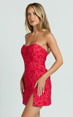 Brailey Mini Dress - Strapless Dress In Red Jacquard