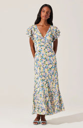 Celestine Floral Flutter Sleeve Midi Dress