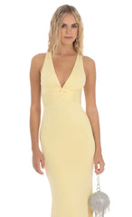 Front Twist V-Neck Maxi Dress In Yellow