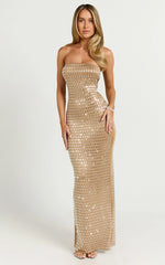 Joyce Maxi Dress - Heat Press Strapless Dress In Nude