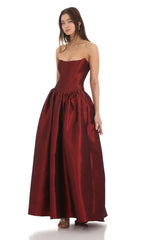 Strapless Corset Gown In Deep Red