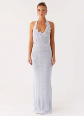 Novalee Flower Crochet Maxi Dress - Blue