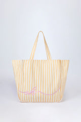 Oversized Canvas Tote Bag In Lemon Yellow Stripe