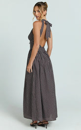 Abby Midi Dress - Neckline Dress In Chocolate Polkadot