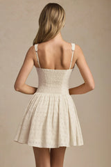 Broderie Anglaise Bow-Detail A-Line Mini Dress In Ivory