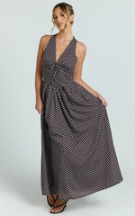 Abby Midi Dress - Neckline Dress In Chocolate Polkadot