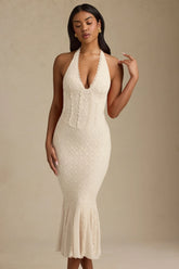 Halterneck Corset Lace Midaxi Dress In Ivory