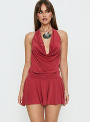 Khoda Studded Halter Mini Dress Burgundy