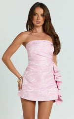 Laila Mini Dress - Jacquard Strapless Fit And Flare Dress In Pink