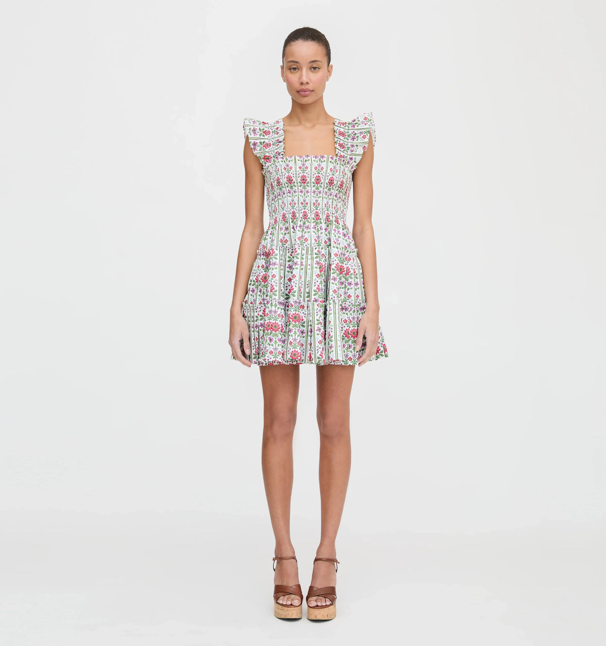Couturebudthe Charlotte Nap Dress - Green Floral Block Stripe