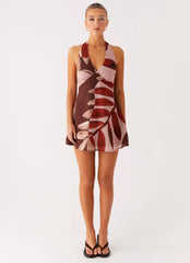 Heavy Hearted Linen Mini Dress - Cinnamon Palm