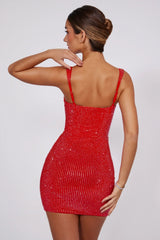 Embellished Corset Mini Dress In Fire Red