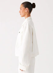Back Again Oversized Denim Jacket - White