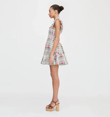 Couturebudthe Charlotte Nap Dress - Green Floral Block Stripe