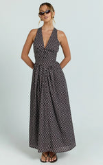 Abby Midi Dress - Neckline Dress In Chocolate Polkadot