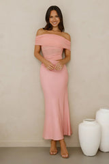 Velvet Sky Off Shoulder Mesh Maxi Dress Pink