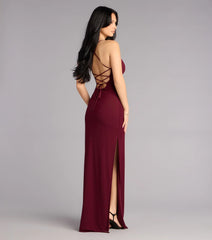 Adriane Beaded Floral Lace-Up Formal Dress