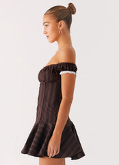 Jumana Off Shoulder Mini Dress - Toffee Stripe
