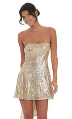Sequin Attachable Bow Dress In Gold
