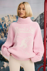 Oversized Chunky-Knit Turtleneck Jumper In Pastel Pink