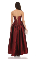 Strapless Corset Gown In Deep Red