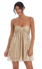 Sequin Babydoll Dress In Gold