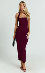 Salome Midi Dress - Halter Neck Column Dress In Wine