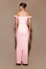 Carrie Sequin Rose Maxi Dress - Pale Pink