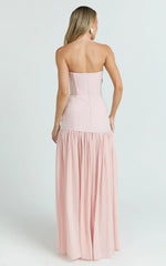 Jefferies Maxi Dress - Peplum Bodice Contrast Georgette Dress In Pink