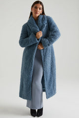 Long Shearling Coat In Blue