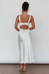 Nyah Lace Trim Midi Dress Off White