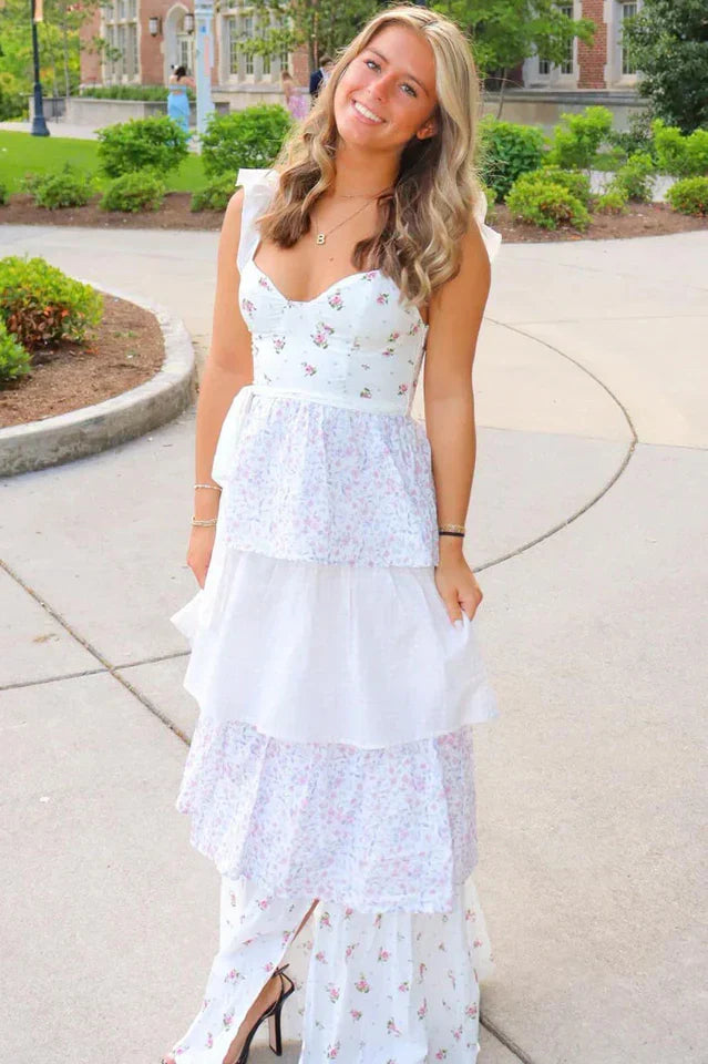 Sweetheart Neck Floral Print Layered Dress